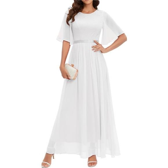 Womens Lace Bridesmaid Formal Evening Gowns Prom Chiffon Wedding Guest Dress - Picture 1 of 7